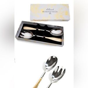 MacKenzie Childs gold plated salad service spoon and fork BRAND NEW NEVER USED